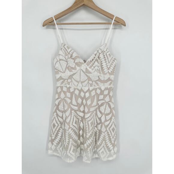 Superdown Tiff Mini Dress Sequin Lace V-Neck Spaghetti Strap Bridal White - Picture 5 of 14